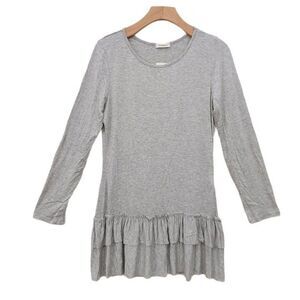 Hi-Beam  Mini Dress Womens Medium Gray Long Sleeve Ruffles Soft Minimalist